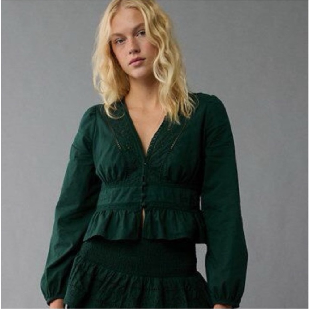 American Eagle Embroidered Peplum Blouse Top